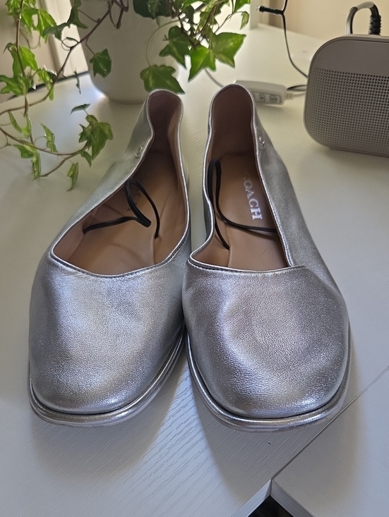 Coach Shoes - COACH Metallic Silver Leather Women's Slip-On Ballet Flats 9.5
